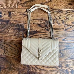 Saint Laurent Medium Tri-Quilted Matelasse Grain de Poudre Flap Shoulder Bag